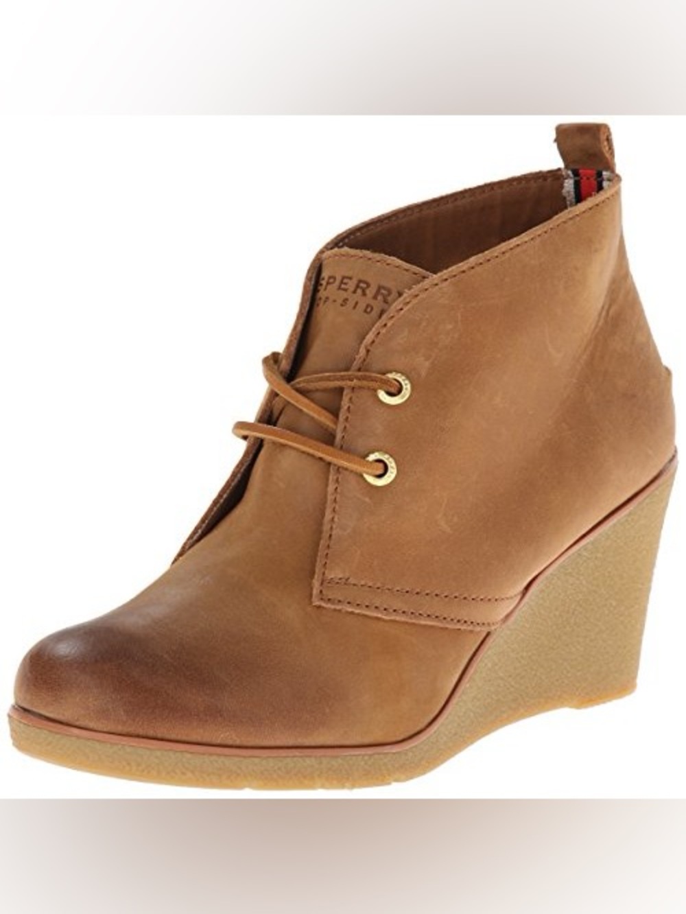 Sperry Top Sider Womens Harlow Burnished Wedge Pump size 7.5 Cognac Tobacco Tan